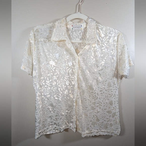 Vintage short sleeve button up w/ floral flocking - Picture 1 of 4